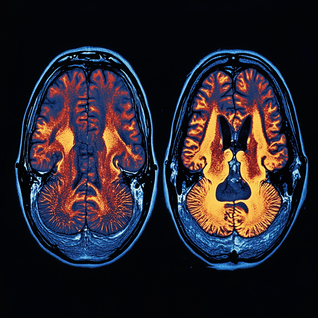 Brain scans showing differences between well-rested and sleep-deprived brains