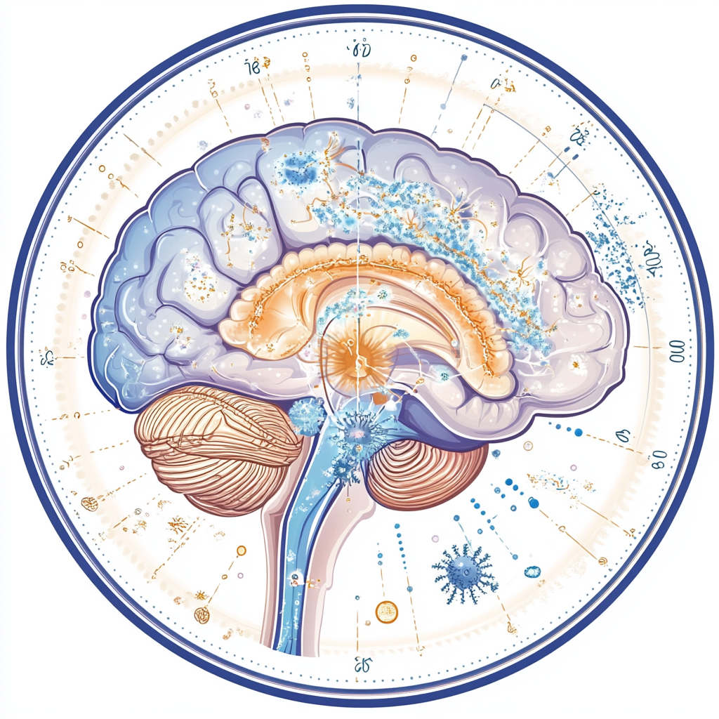 Diagram of the brain showing the suprachiasmatic nucleus and circadian regulation