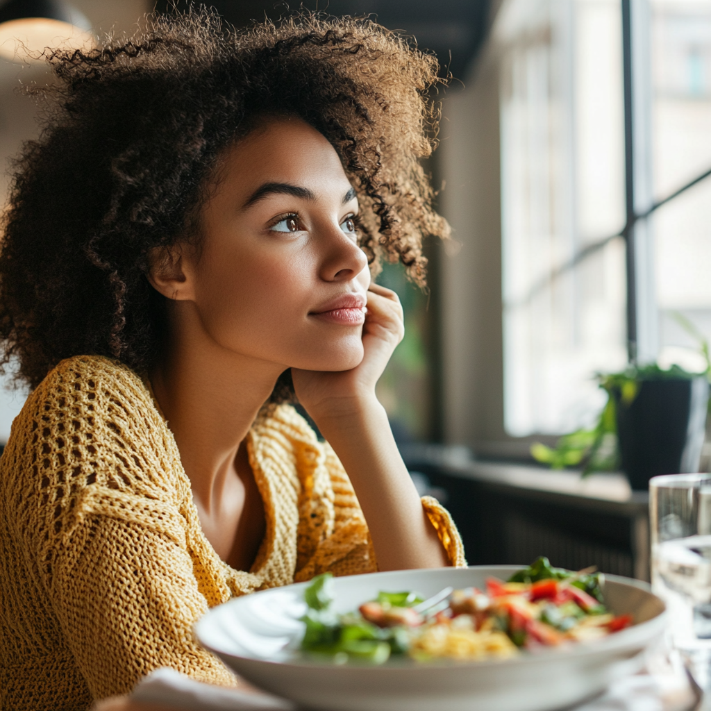 Person practicing mindful eating with full attention