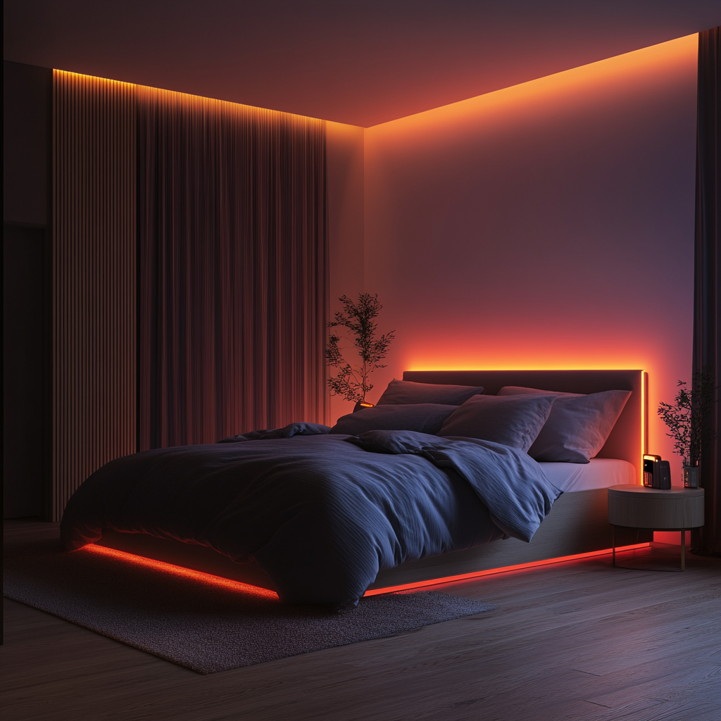 Optimal bedroom setup showing temperature control, lighting, and comfort elements