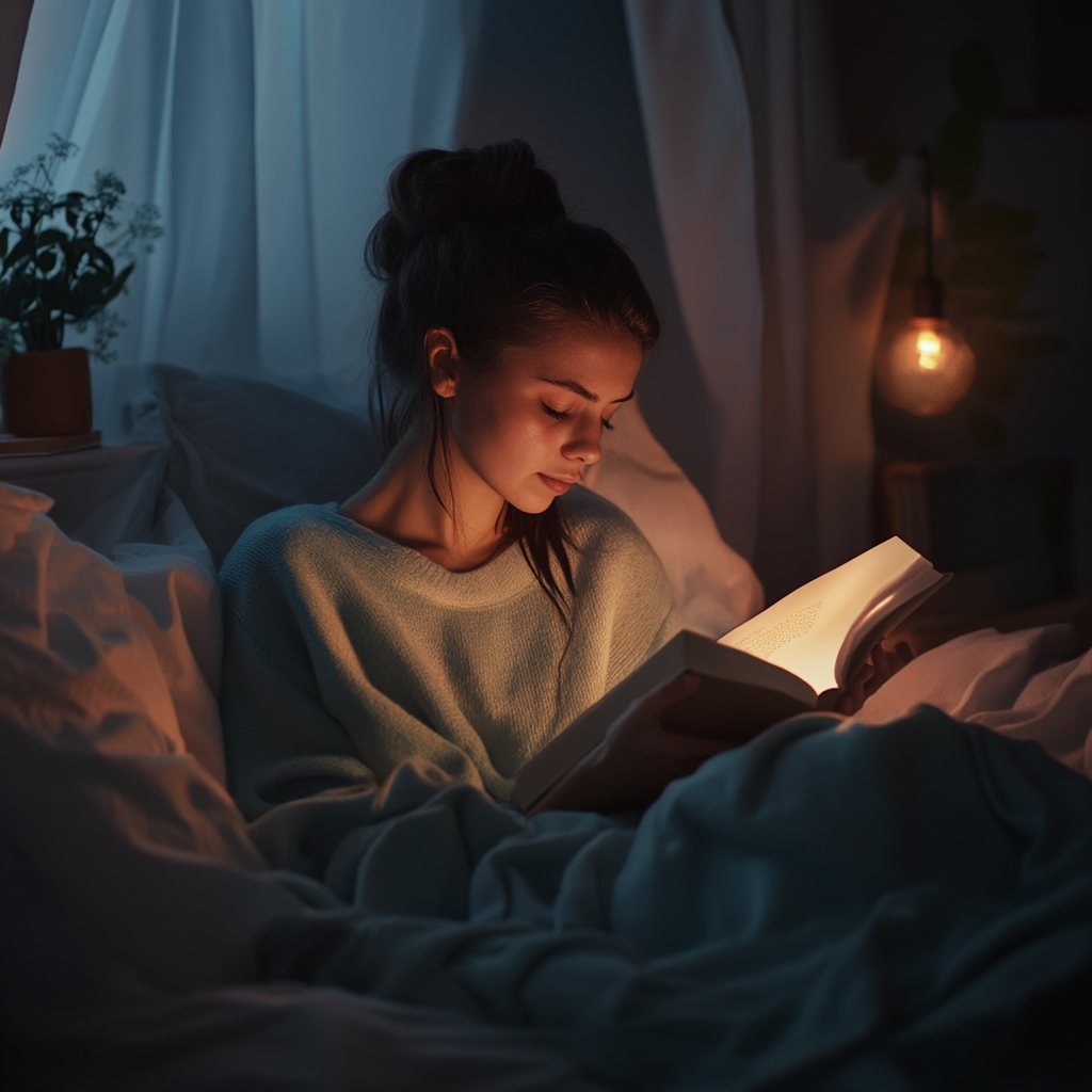 Person following a calming bedtime routine