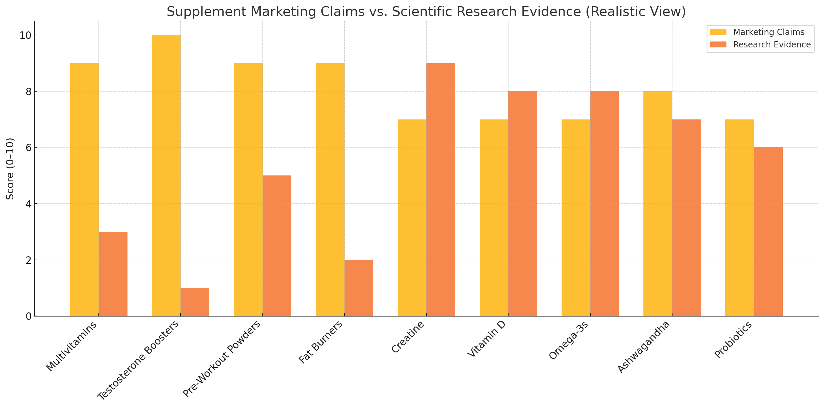 Comparison of supplement marketing claims versus actual research evidence